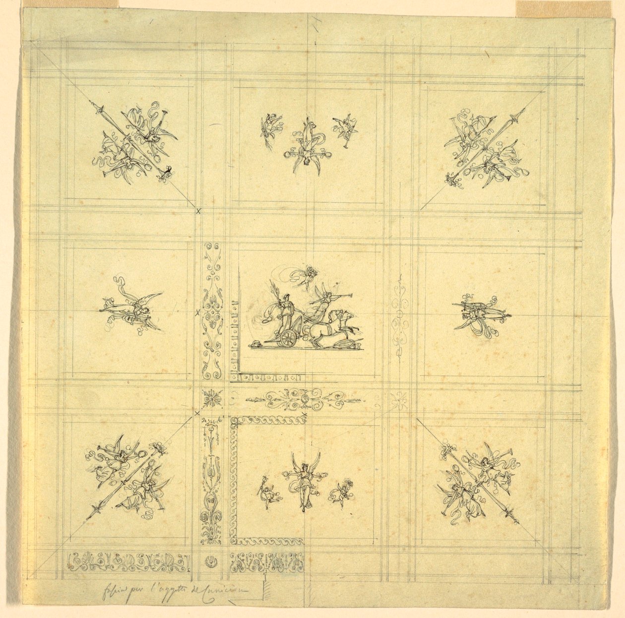 绘图，天花板装饰，战车胜利，Palazzo Quirinale，罗马，1812年 作者 不明