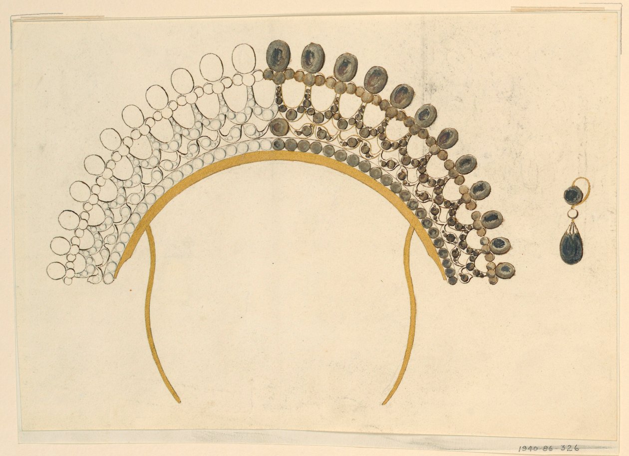 绘画，梳子和耳环的设计，约。 1815 作者 不明