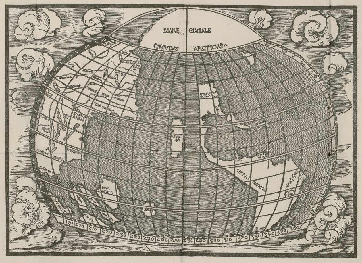北美和南美的地图显示了地峡与两大洲的联系。发表于Ptholomei Cosmographiam的介绍（托勒密宇宙学简介），作者：Jan of Stobnica，1512 作者 不明