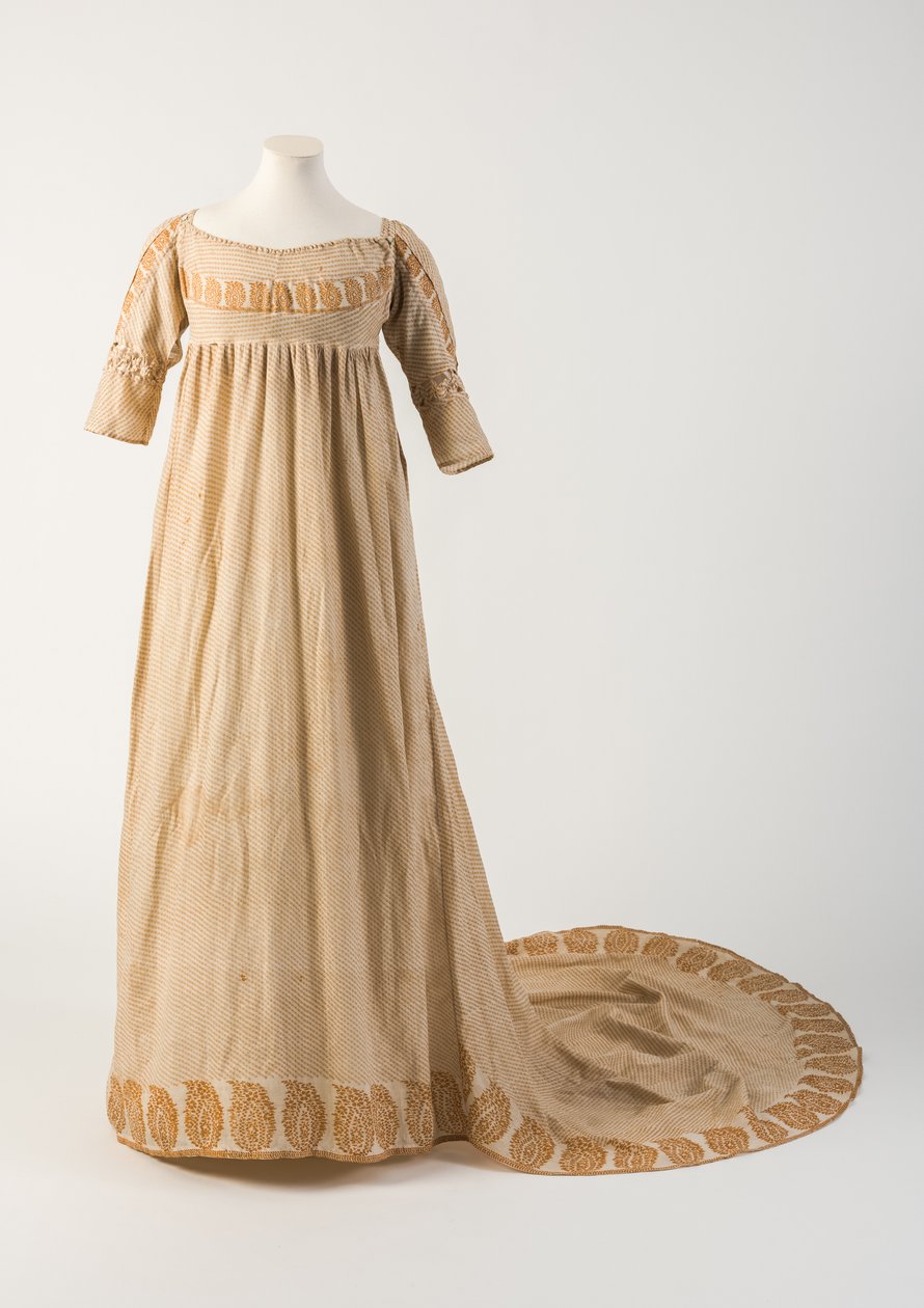 Orangeyellow印花棉质礼服，配以松果或patka图案，1800（棉） 作者 未知未知