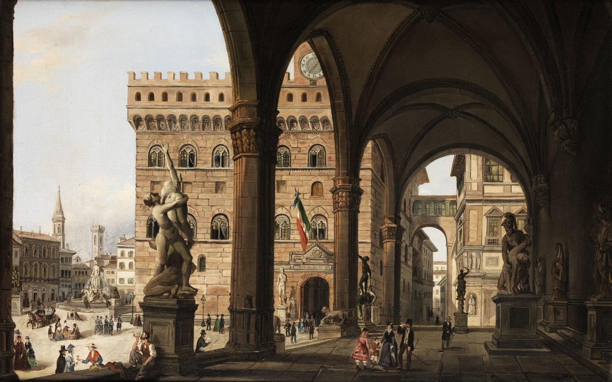 查看从凉廊dei Lanzi到佛罗伦萨的Palazzo della Signoria 作者 不明