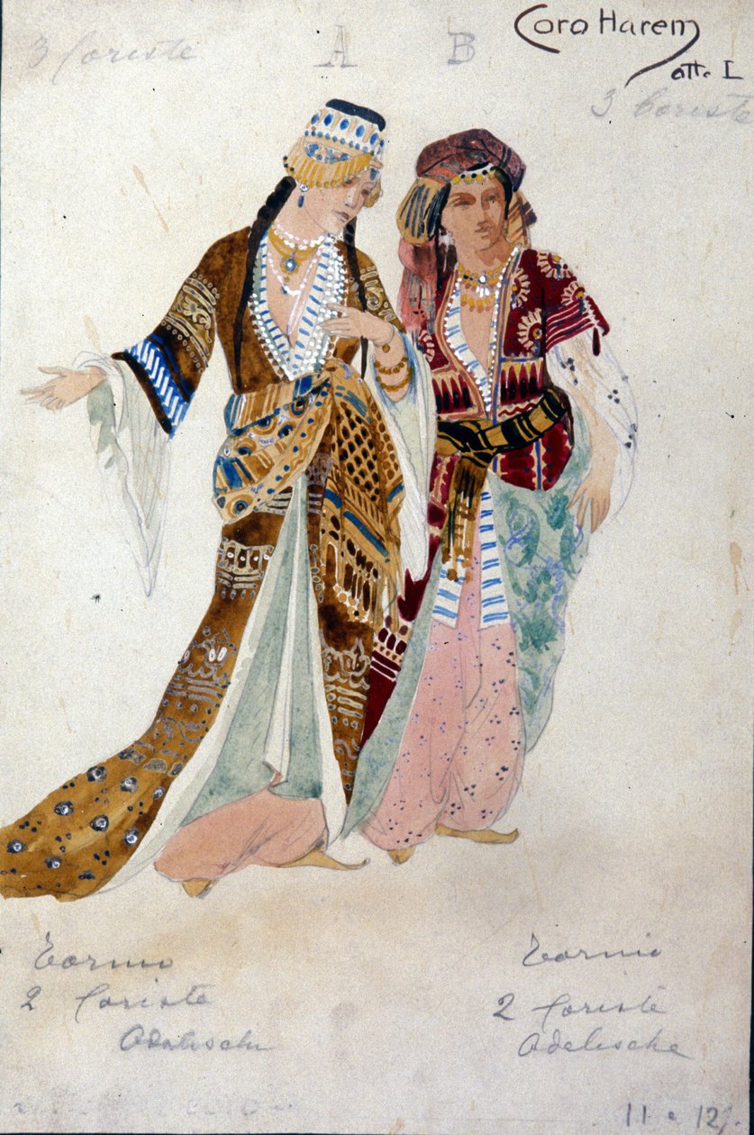 来自歌剧院Oberon的后宫女性的服装，由Carl Maria von Weber执导 作者 不明