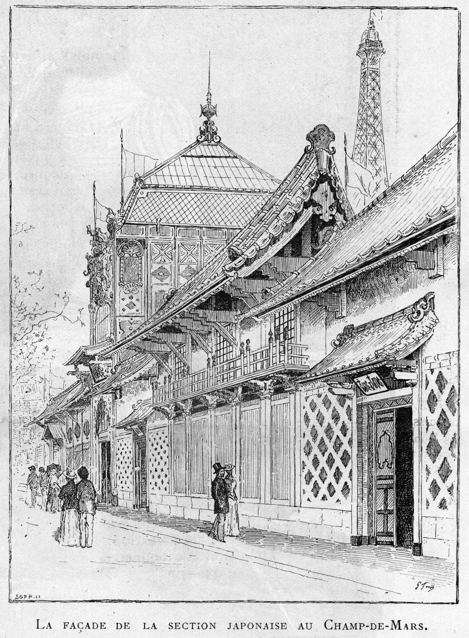 1889年巴黎世界博览会：位于香榭丽舍大街的日本展区的外墙。 作者 未知艺术家