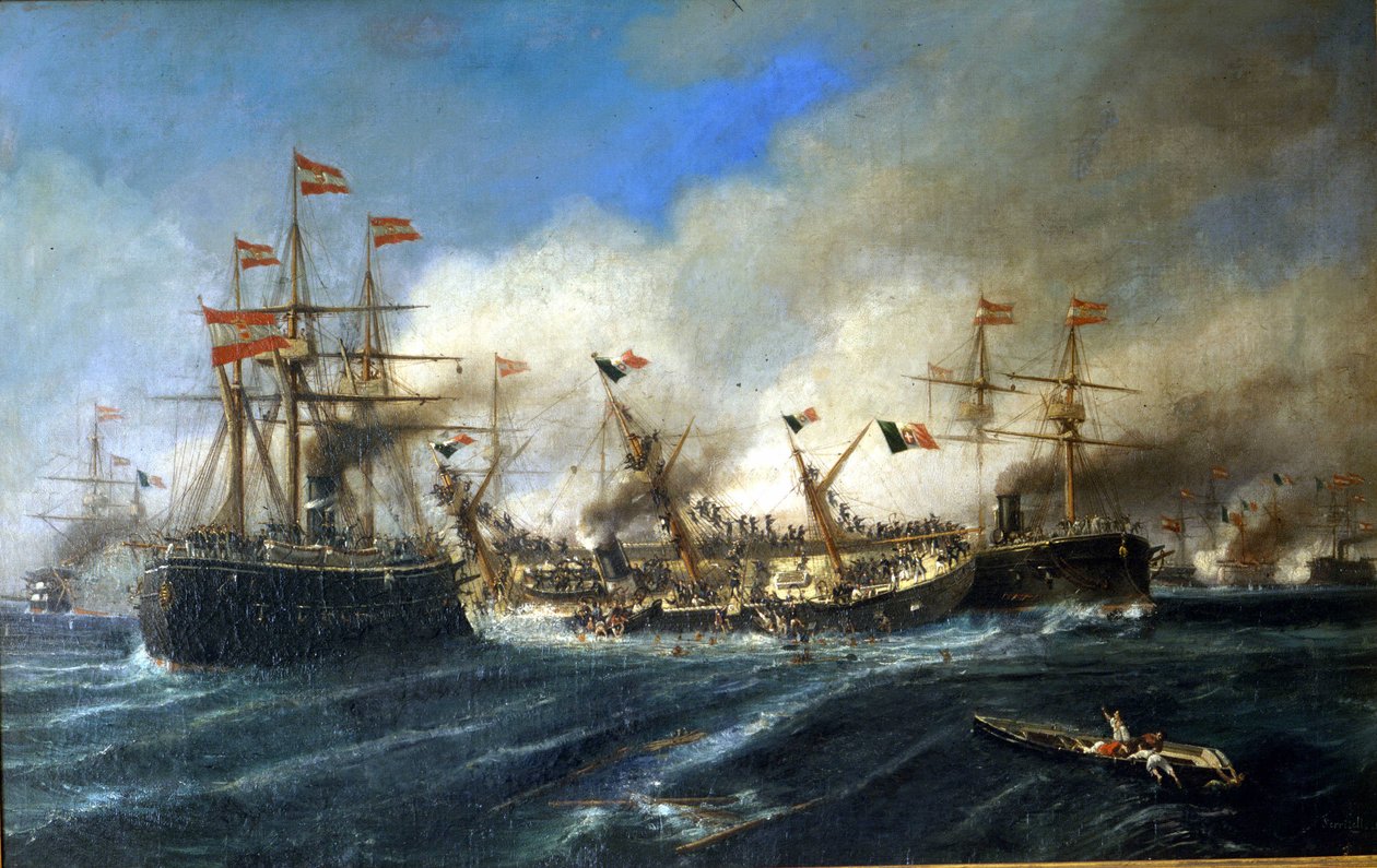 20/07/1866:达尔马提亚附近的利萨之战：奥地利人摧毁了意大利舰队。 作者 未知艺术家