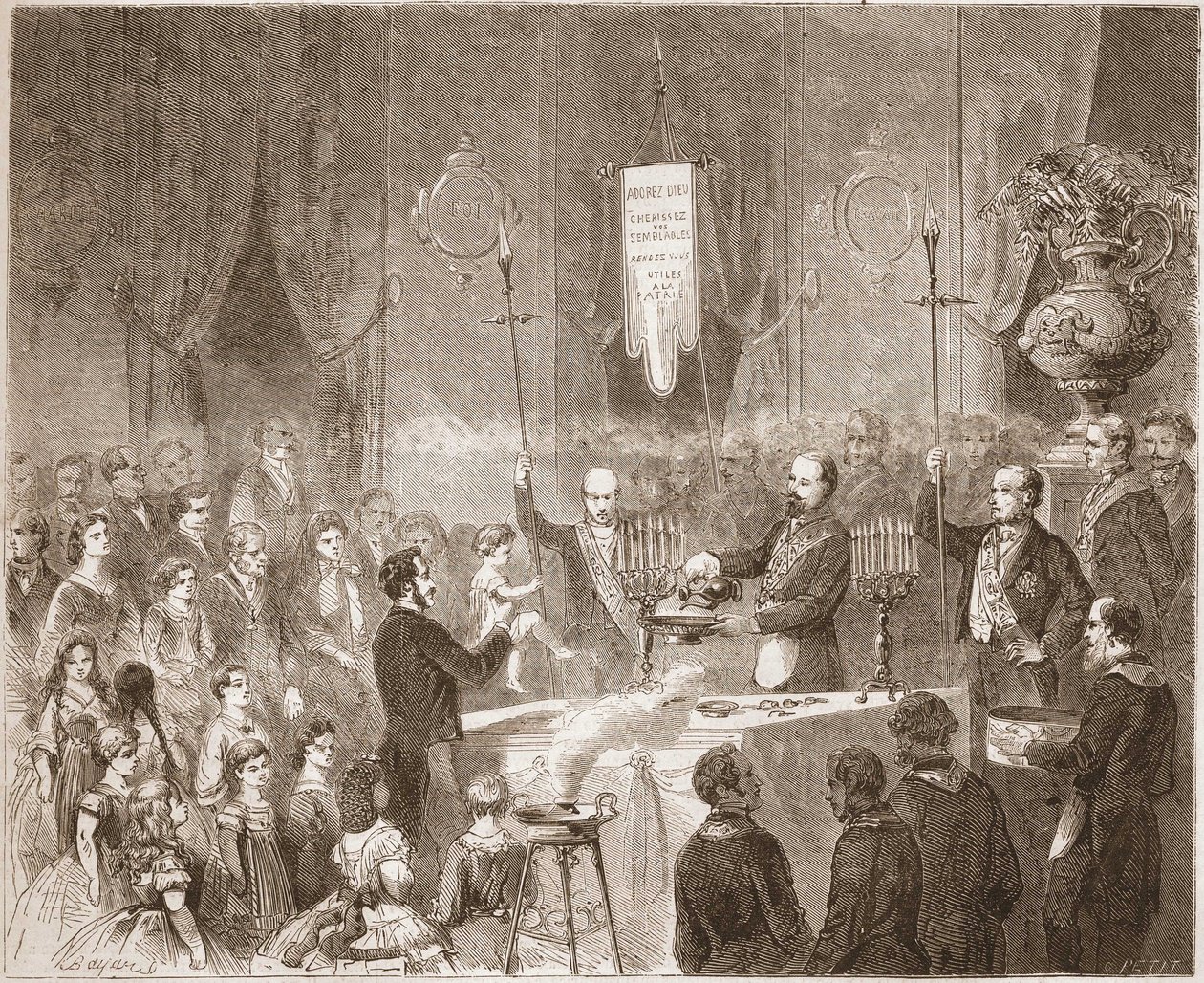 1861年，马孔尼人在阿米蒂尔兄弟会的小屋接受洗礼。 作者 未知艺术家
