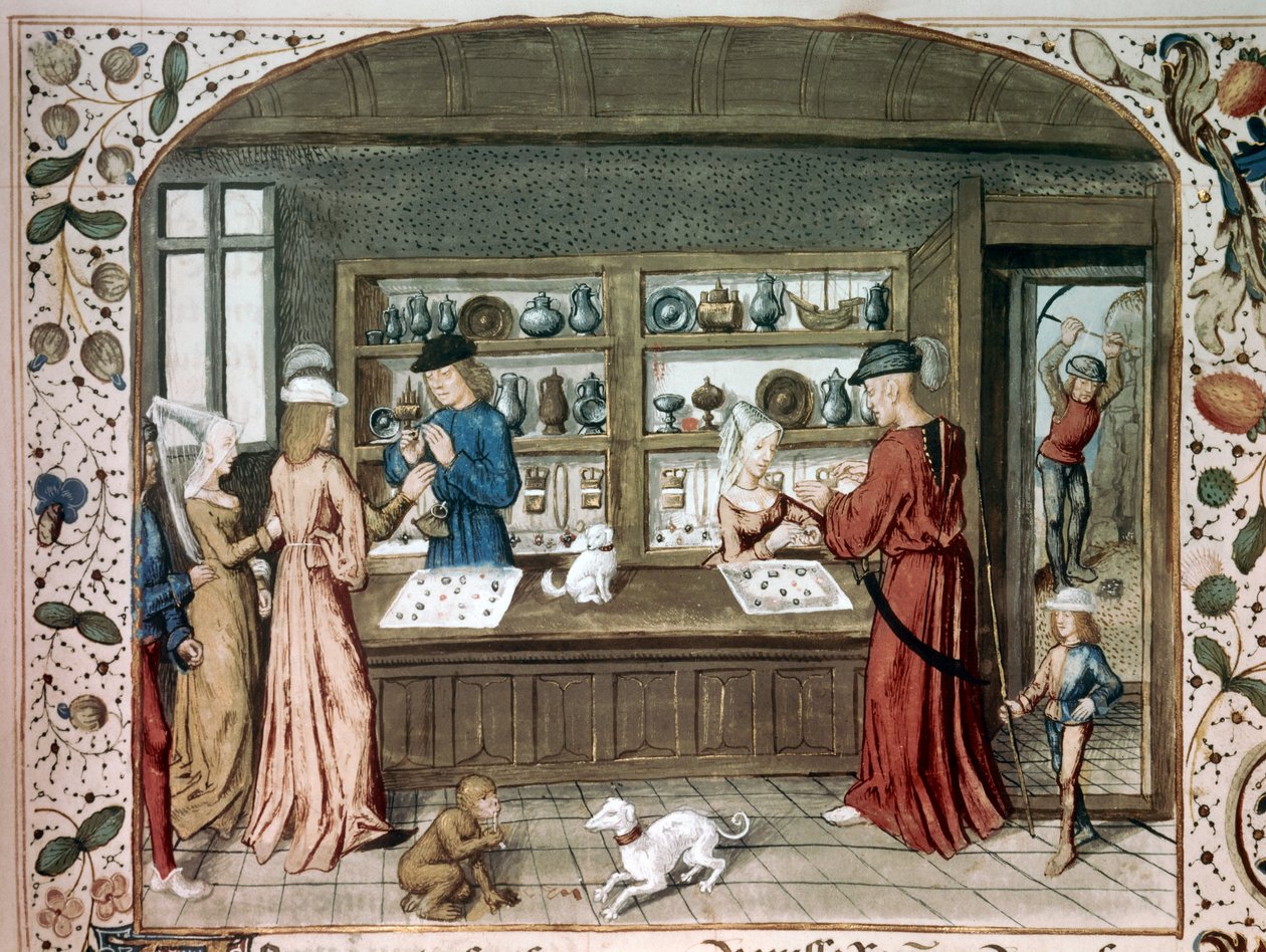 来自“Le lapidaire de Jean (Jehan) de Mandeville（1300-1372）”15 世纪巴黎的微型珠宝店，B.N. 作者 未知艺术家