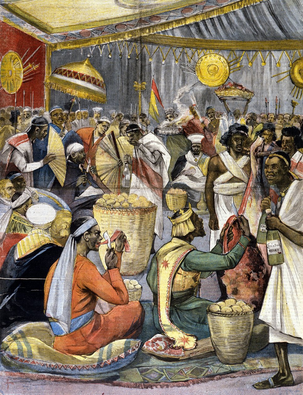 A banquet at the court of King Menelik II (1844 - 1913) in Ethiopia. Ill. for the late 19th century press. 作者 未知艺术家
