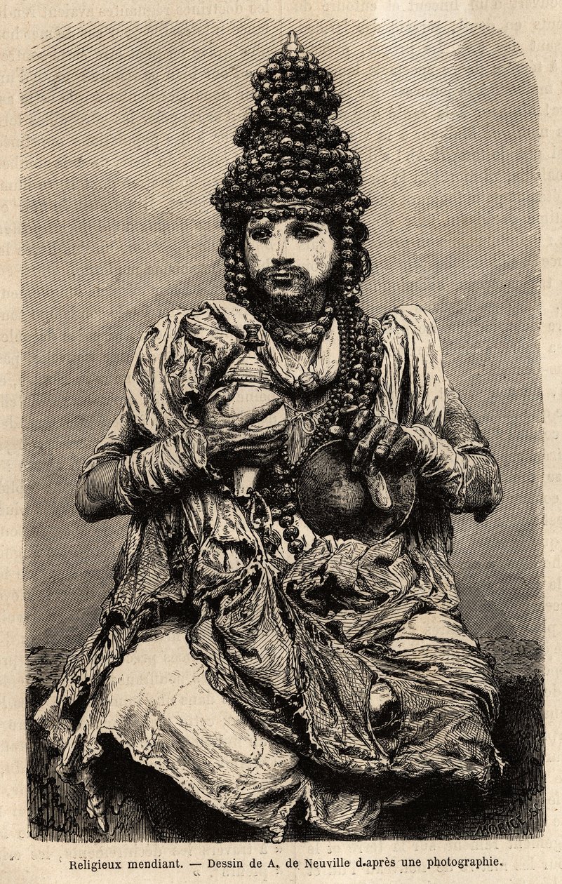 A beggar religious. Engraving to illustrate the voyage in the meridional provinces of India, by Alfred Grandidier, in 1862-1864, published in “” le tour du monde””, under the direction of D