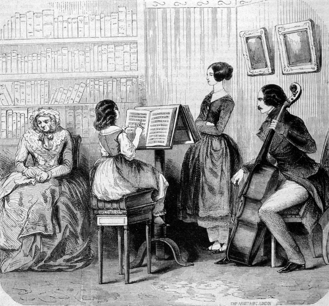 A family concert, engraving around 1860. 作者 未知艺术家