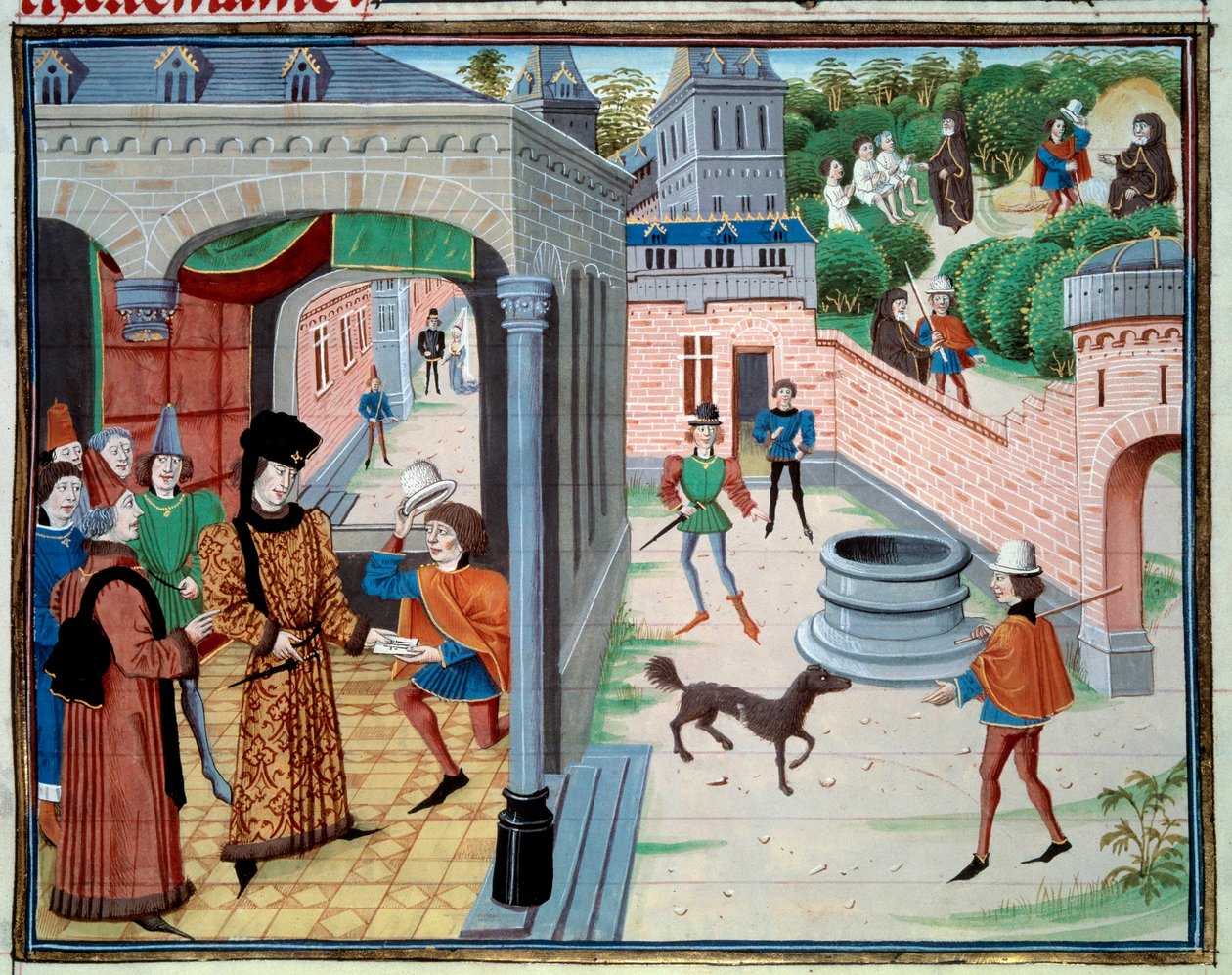 A messenger. Miniature from the manuscript “Renaud de Montauban” or “Les quatre fils Aymon” by Loyset Liedet (active between 1448 and 1478). Ms. 5073. 15th century Bibliotheque de l