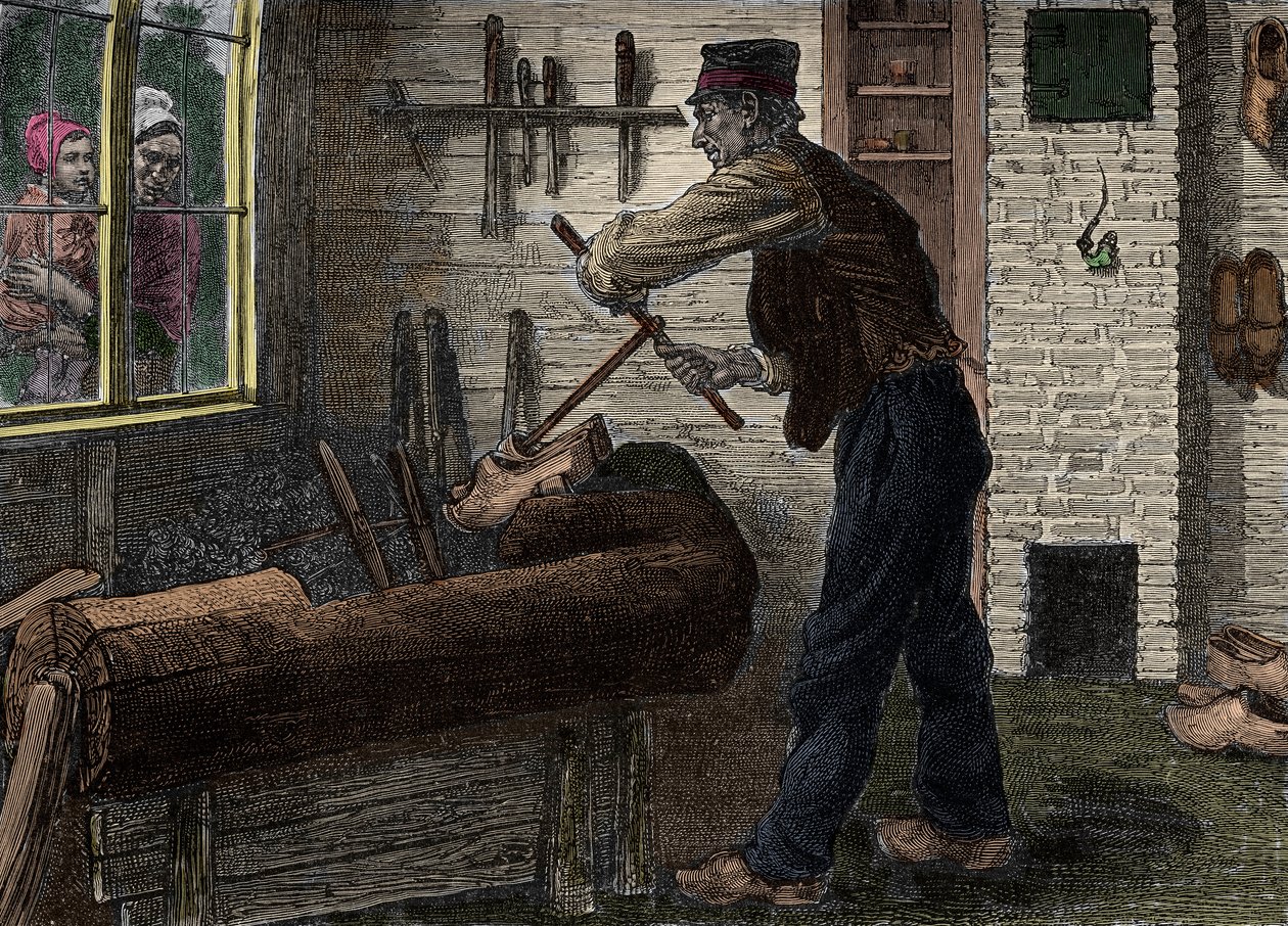 一个破坏者在他在比利时的工作室工作，在“”Le journal de la jeunesse 1888”。 作者 未知艺术家