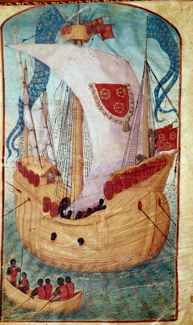 一艘带有路易·马莱 (1441-1516) 纹章风帆装饰的船，奥利维尔·德拉马尔凯 (1425-1502) 1483 年尚蒂伊·康德博物馆的格兰维尔微型领主 作者 未知艺术家