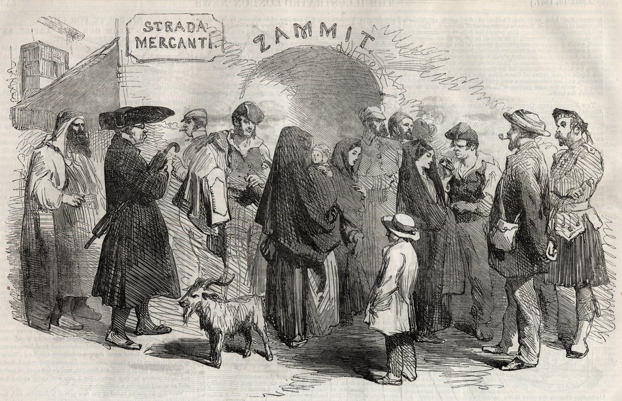 1857年，马耳他（Malta）岛瓦莱塔（Valletta）的一条街道。 作者 未知艺术家