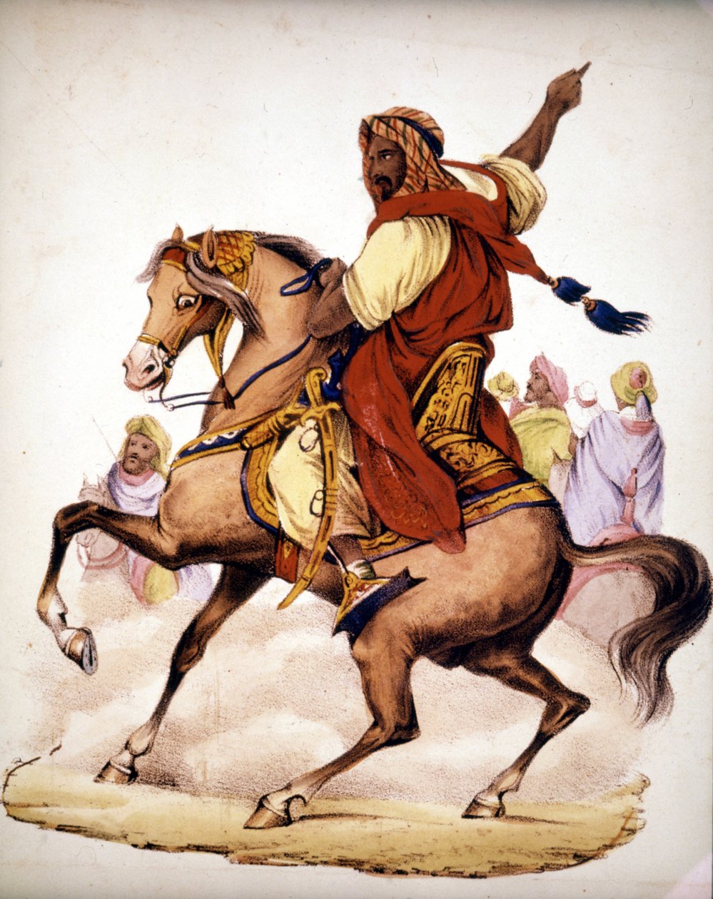 Abd al-Qadir (Abd al-Qadir) (1807-1883)，阿拉伯乌麦尔的剂量。 19 世纪的平版印刷术。 作者 未知艺术家