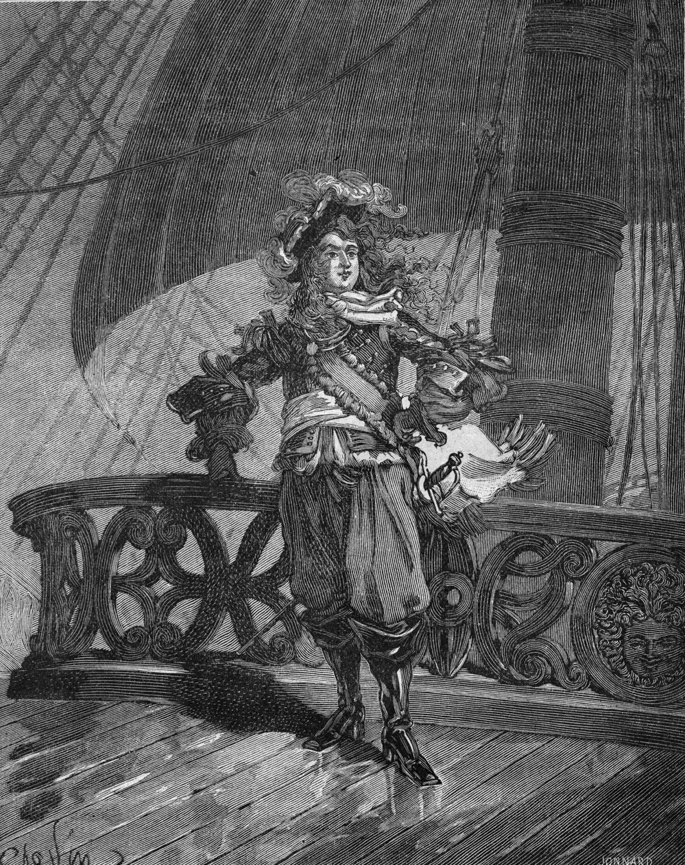 图尔维尔海军上将（Anne Hilarion of Costentin (Cotentin)，图尔维尔伯爵（1642-1701）。在 "Soleil Royal "号船上。19世纪的雕版画。载于朱尔斯-米歇尔的《法国史》中 作者 未知艺术家