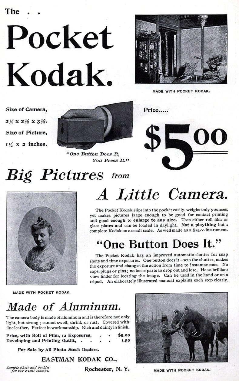 柯达袖珍相机的广告。(Pocket Kodak) 1895年。私人领地。 作者 未知艺术家