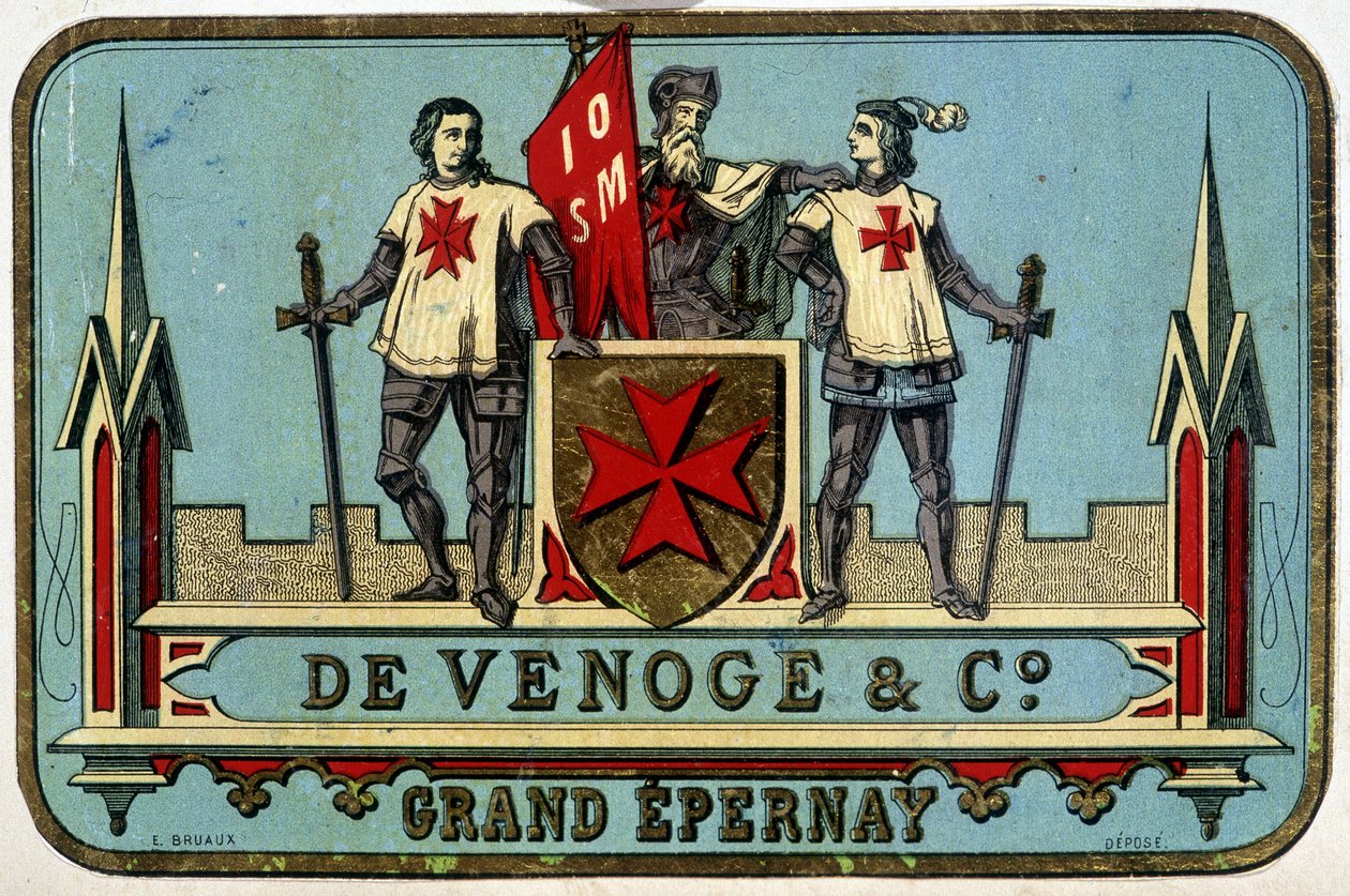Venoge - Grand Epernay"（马耳他骑士）的广告标签，未注明。19世纪。 作者 未知艺术家