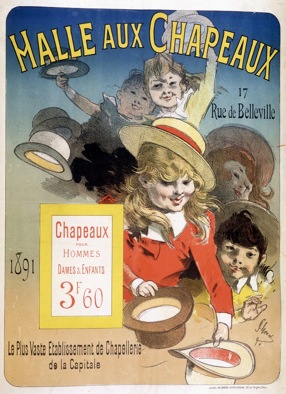 巴黎贝勒维尔街 "Halle aux hats "的广告海报 作者 未知艺术家
