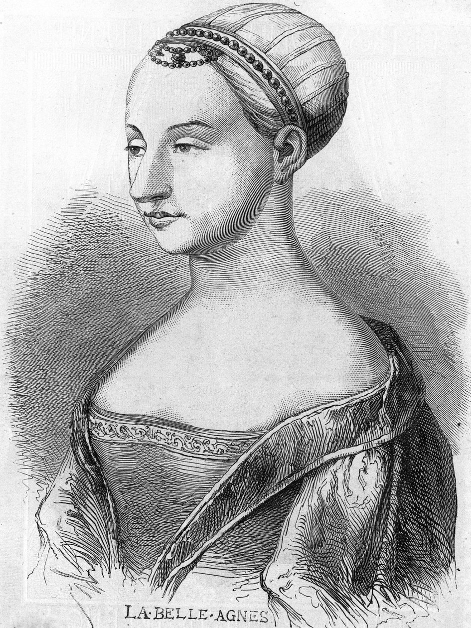 艾格尼丝-索雷尔（1422-1450）（Beaute sur Marne的女士）（Beaute-sur-Marne），被称为 "美丽的艾格尼丝"，受到查理七世的喜爱。19世纪的雕版画。 作者 未知艺术家