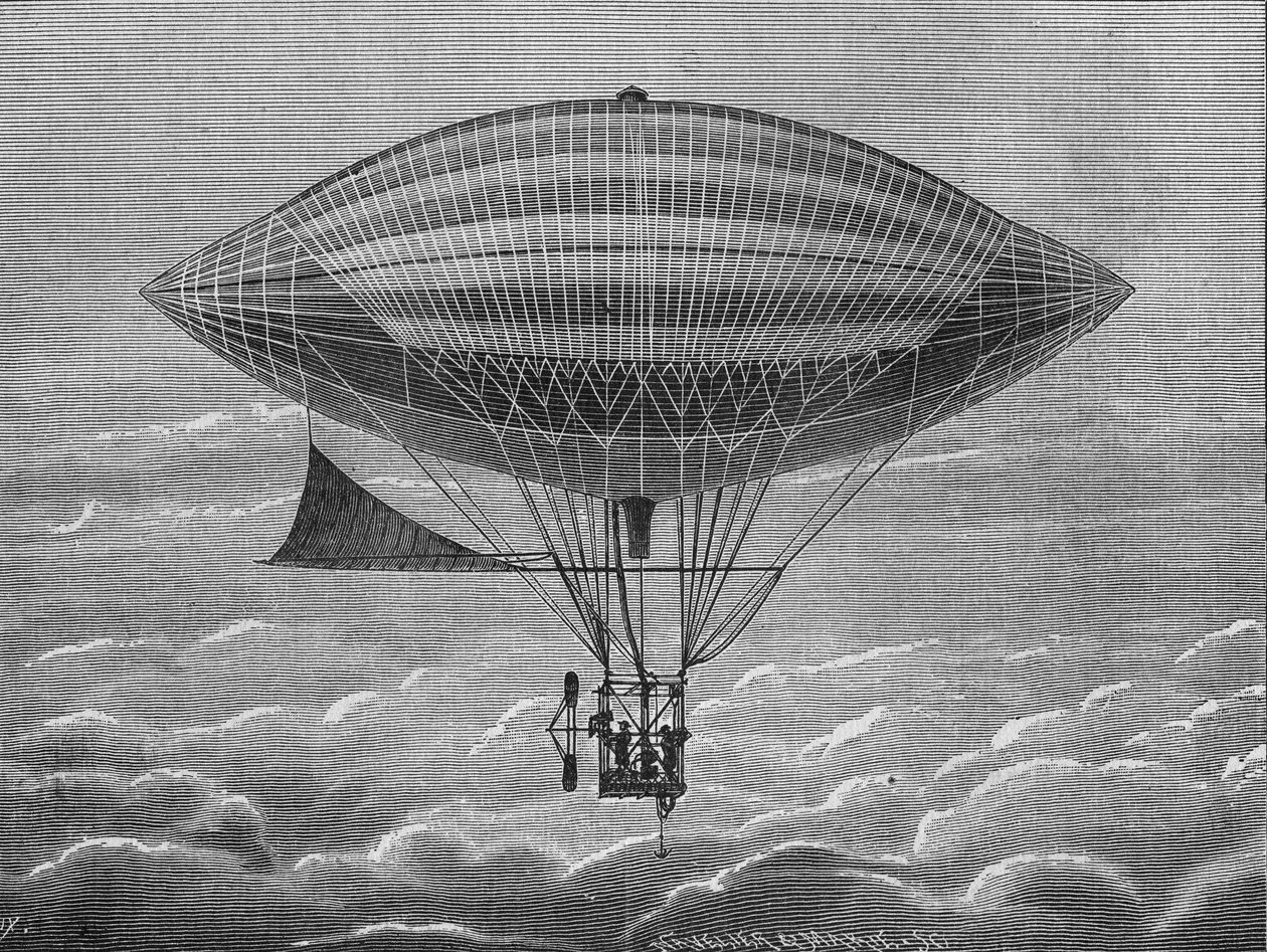 Gaston和Albert Tissandier兄弟的飞艇电动飞行器。载于《科学专辑》，Éditions Jouvet。 作者 未知艺术家
