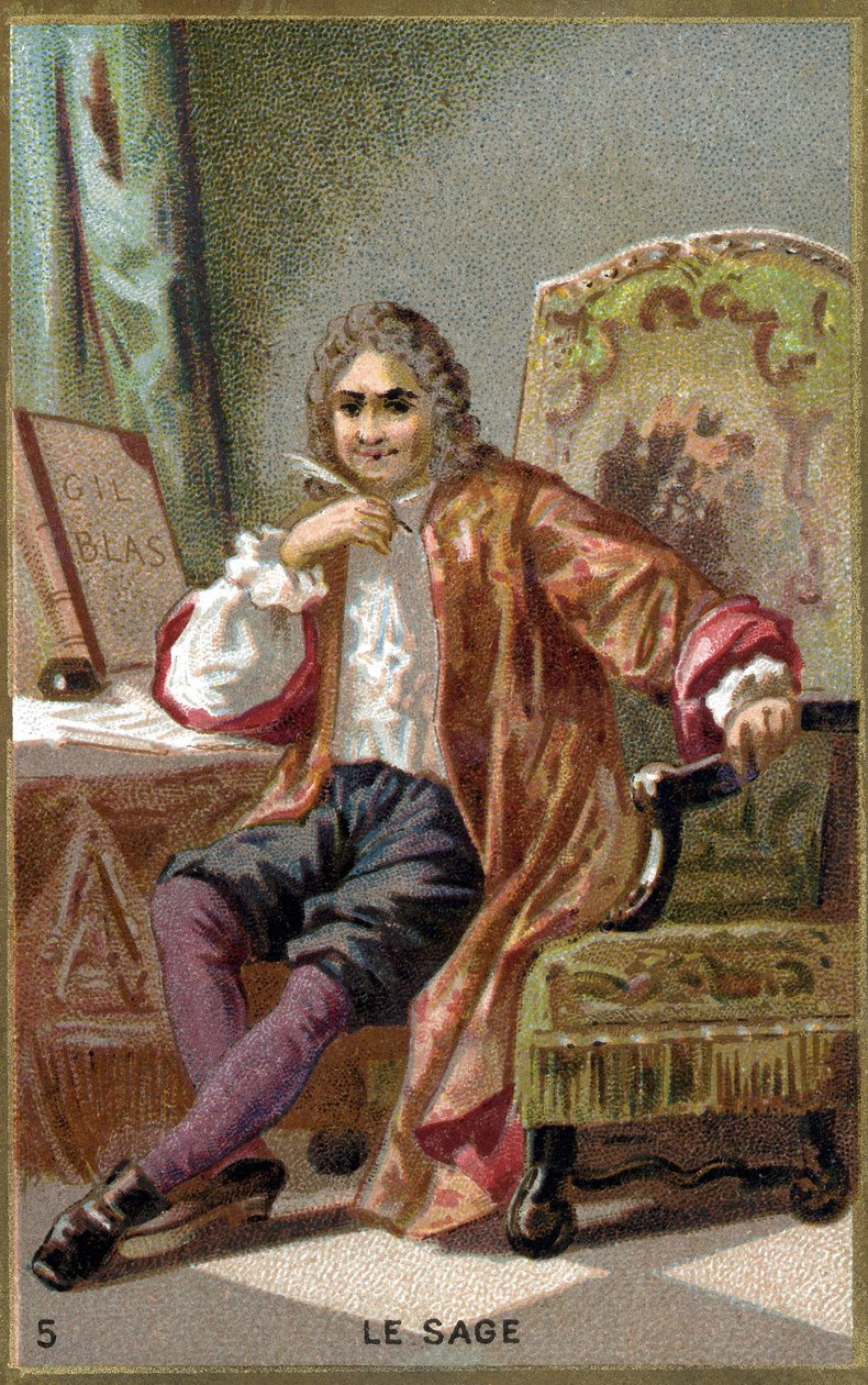 Alain Rene Lesage (Alain-Rene Le Sage) (1668-1747)。19世纪的彩色石版画。 作者 未知艺术家