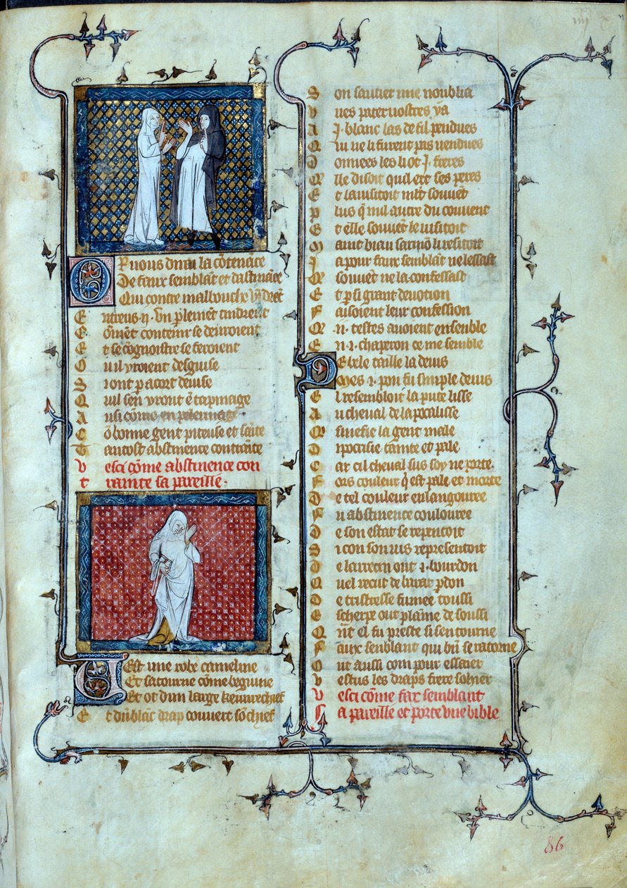 让·德·梅恩、让·德·梅昂或让·肖皮内尔、让·克洛皮内尔 (v.1240-1305)，约 1370 年，在“罗马德拉玫瑰”中的禁欲微型人物下，爱玩马勒布什的陷阱的寓言表现。 巴黎，圣哥图书馆 作者 未知艺术家