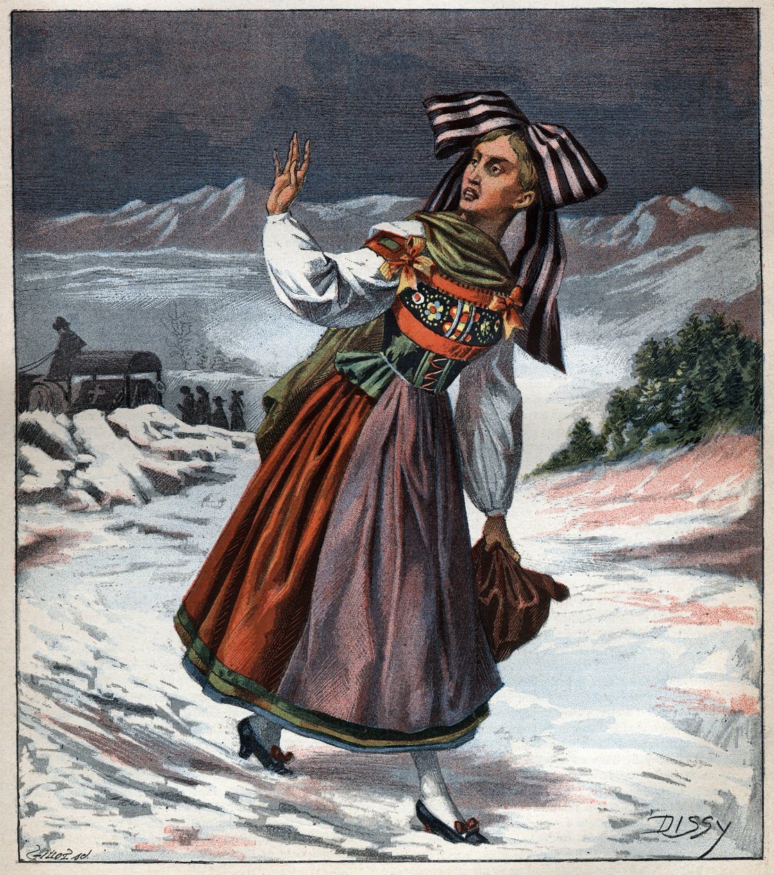 穿着地方服装的阿尔萨斯妇女，1892年的版画。 作者 未知艺术家