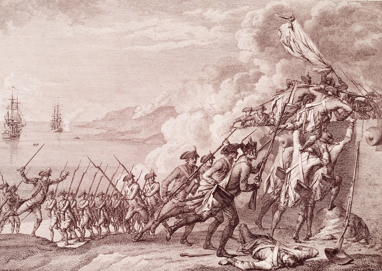美国独立战争：1778 年 9 月 7 日法国军队入侵多米尼加（雕刻 作者 未知艺术家