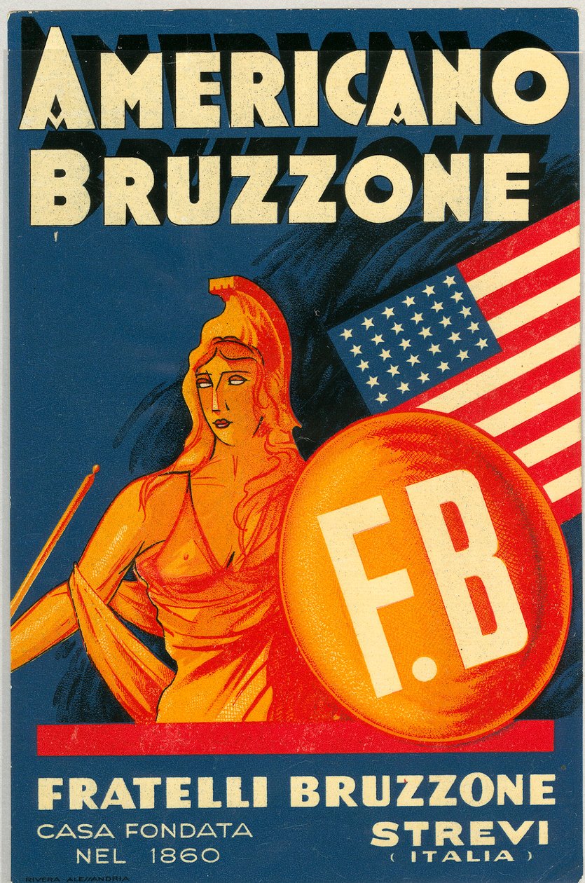 带有美国国旗的 Americano Bruzzone 酒精广告（色谱法，19 世纪后期） 作者 未知艺术家