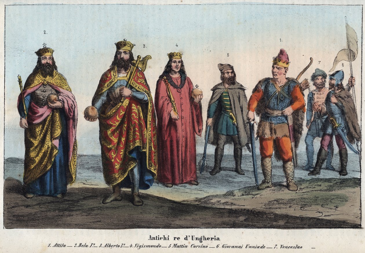 匈牙利古代国王--阿提拉（约395-453）--冠军贝拉一世或维森（Bela I arpad，被称为野牛贝拉或冠军贝拉，约1015-1063）--德国的阿尔伯特一世（哈布斯堡的阿尔伯特一世 作者 未知艺术家