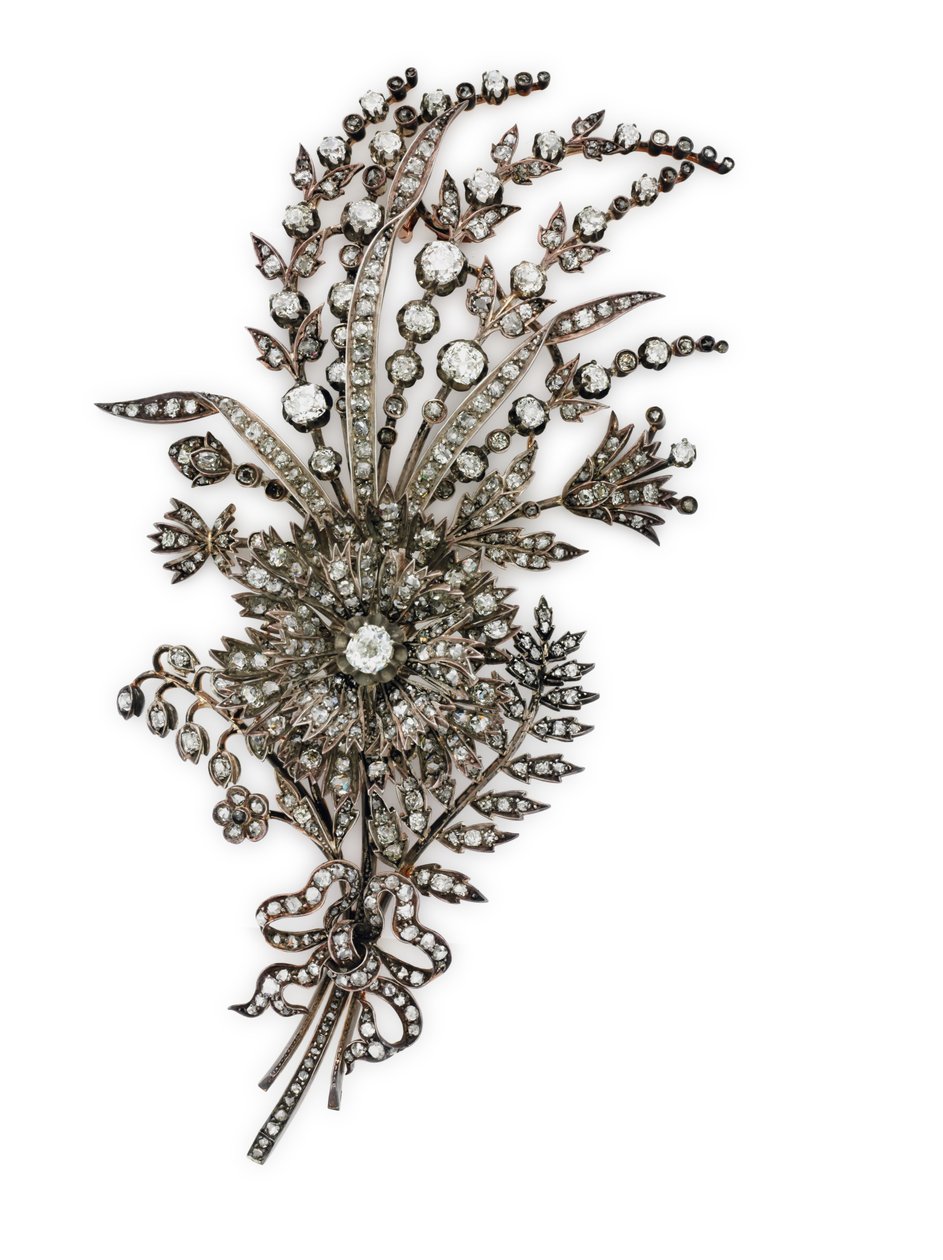 古董钻石花卉胸花胸针，约1885年（镶有银和玫瑰金的钻石） 作者 未知艺术家