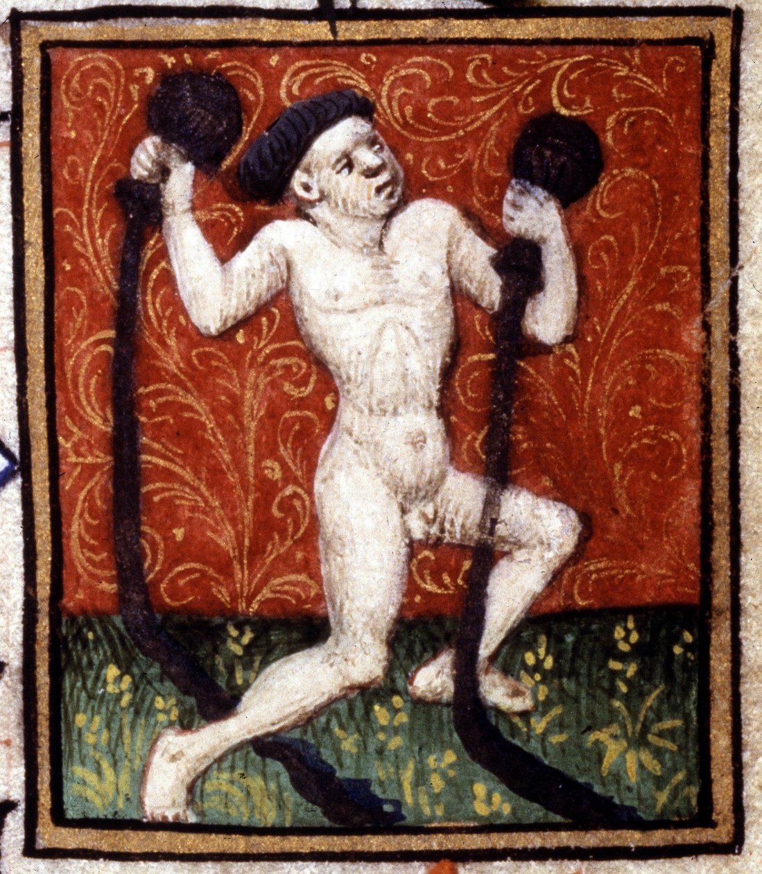 Aquarius. Miniature of a horoscope. 15th century manuscript. Bibl. Trivulziana, Milan. 作者 未知艺术家