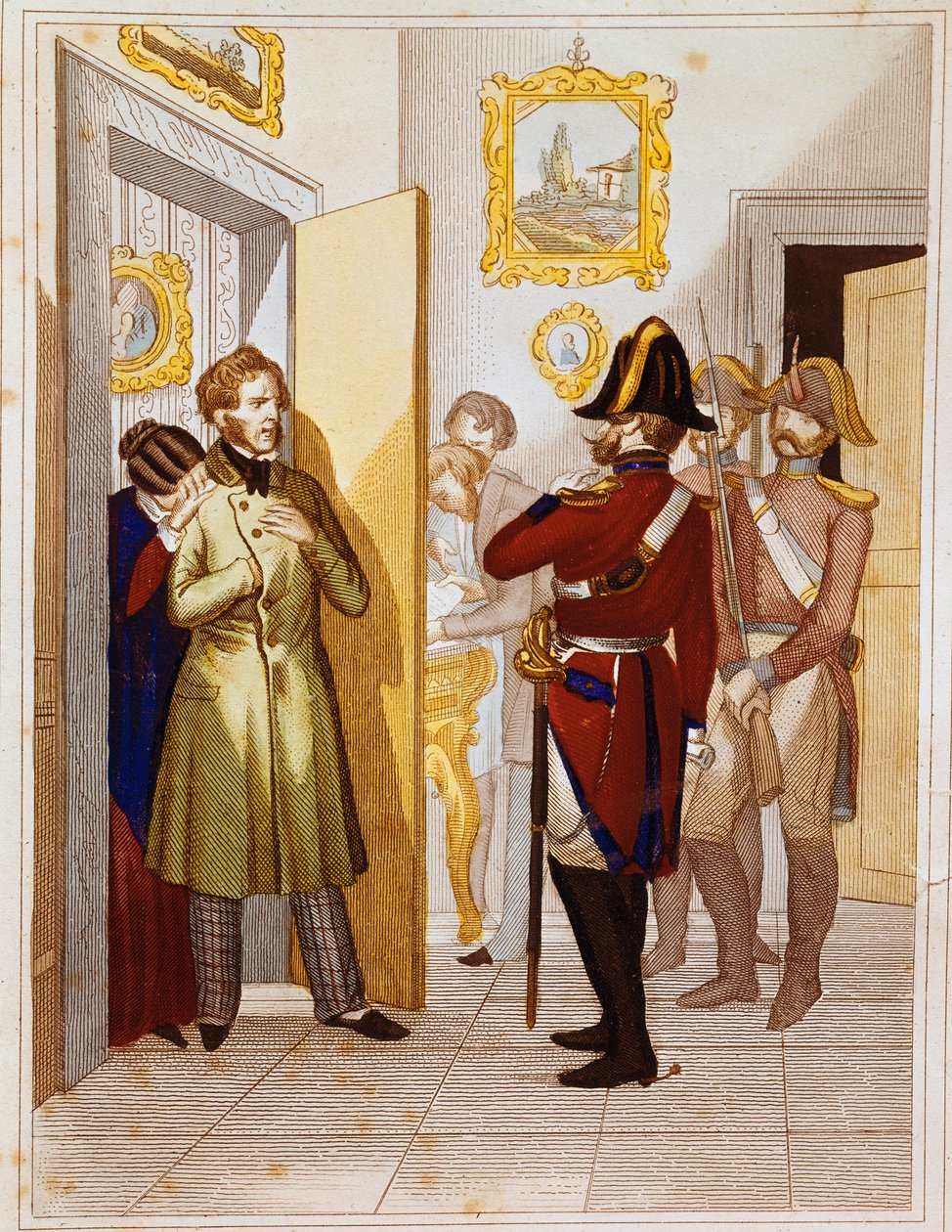 爱国者 Federico Confalonieri (1785-1846) 被意大利军队逮捕。 雕刻的 19 世纪 Museo del Risorgimento，罗马 作者 未知艺术家