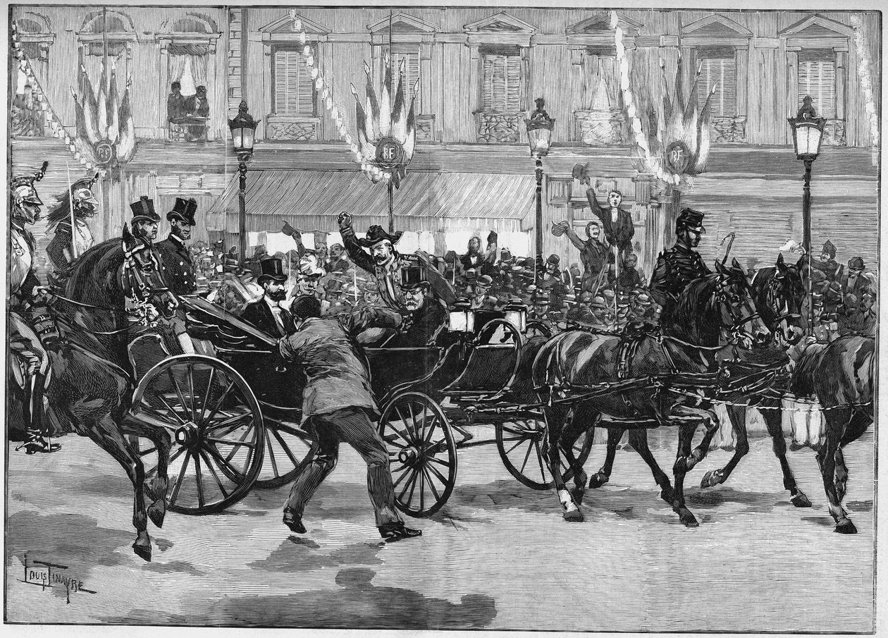 共和国总统萨迪-卡诺（1837-1894）被无政府主义者卡塞里奥刺杀。1894年6月24日。 作者 未知艺术家
