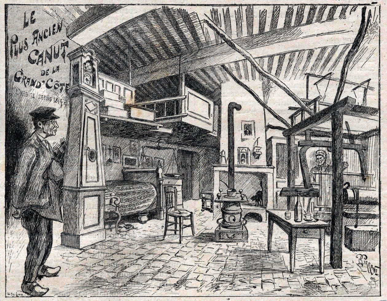 里昂的卡努特工作室--自1814年以来大科特最古老的卡努特，1895年 "Le Progres illustrious "中的雕刻。 作者 未知艺术家