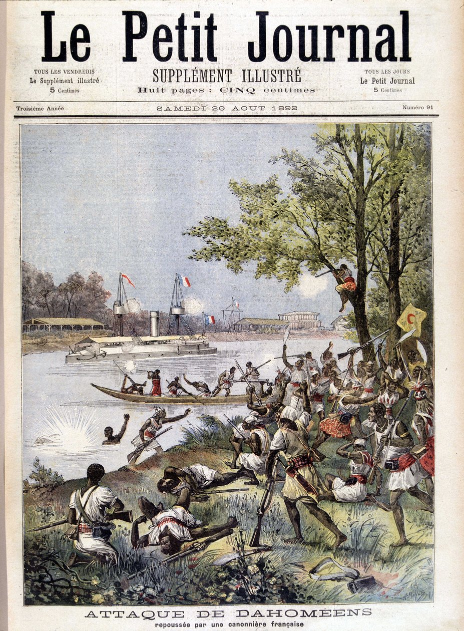 法国炮艇击退了达荷美人的攻击 - 在 20/08/1892 的“”Le Petité Journal”中 作者 未知艺术家
