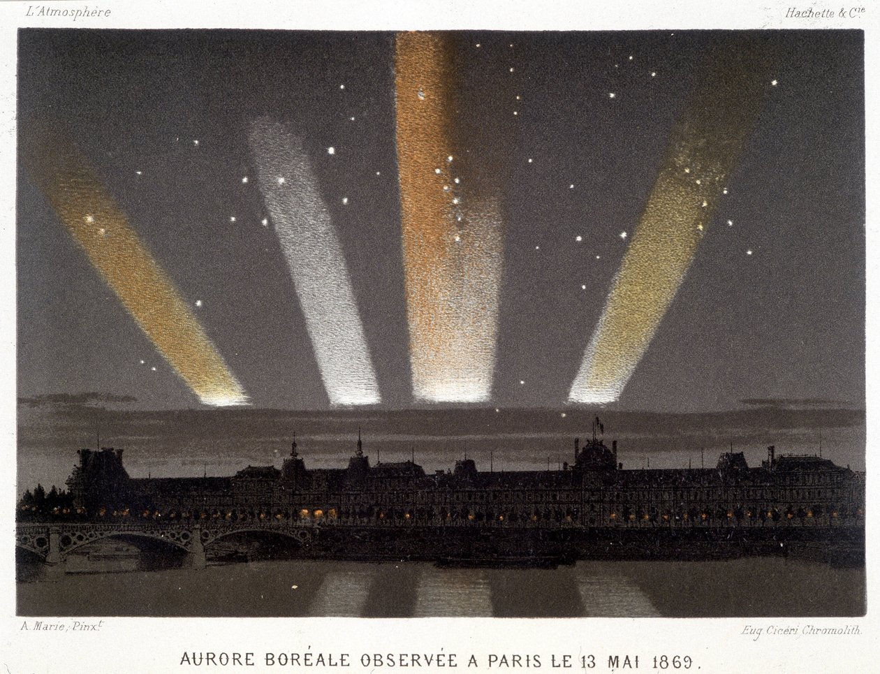 Aurore Boréale 于 1869 年 5 月 13 日在巴黎观察到 - 在 Amédée Guillemin 的“磁与电”中 作者 未知艺术家