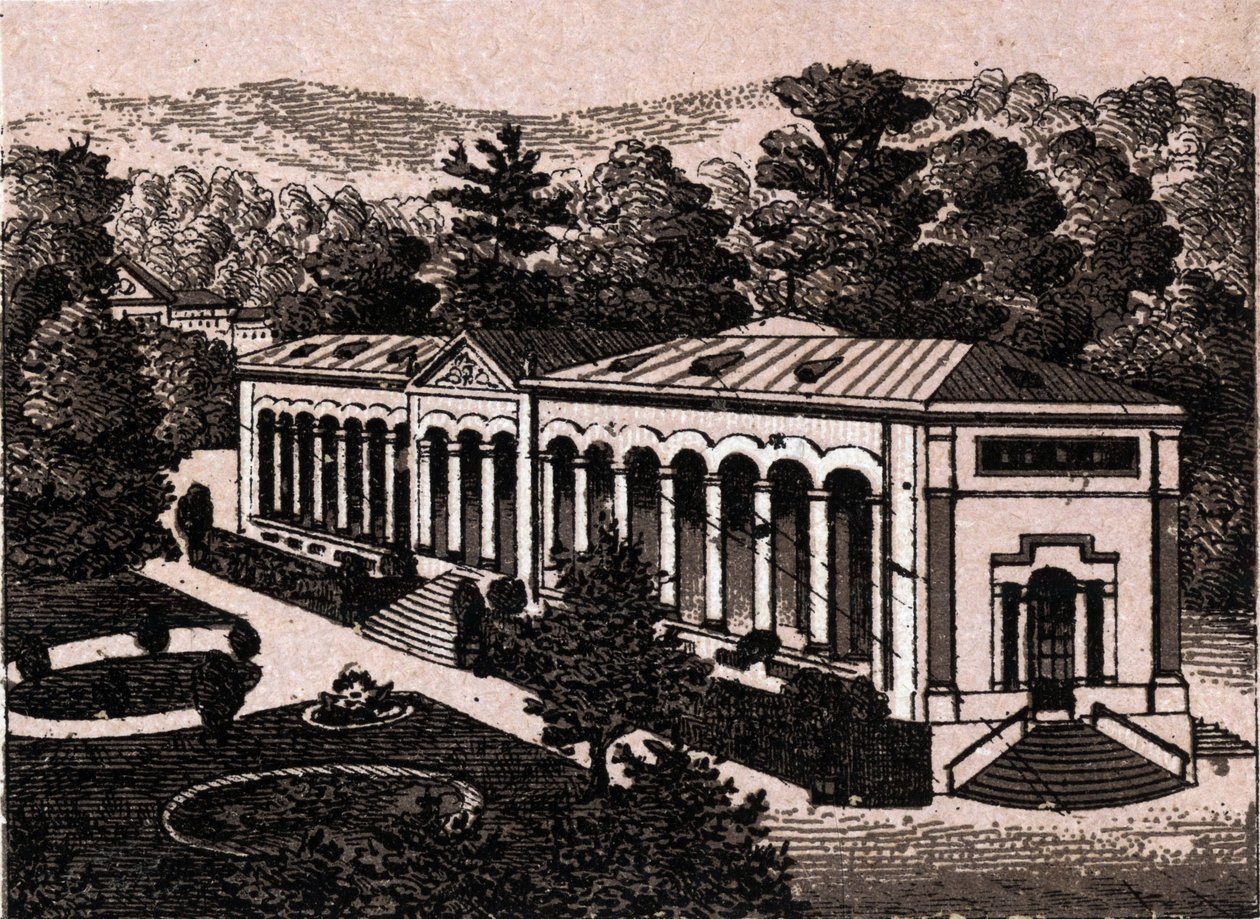 德国巴登巴登(Baden-Baden)：Colonnade的景色。载于《世界168景》，无日期（19世纪末）。 作者 未知艺术家