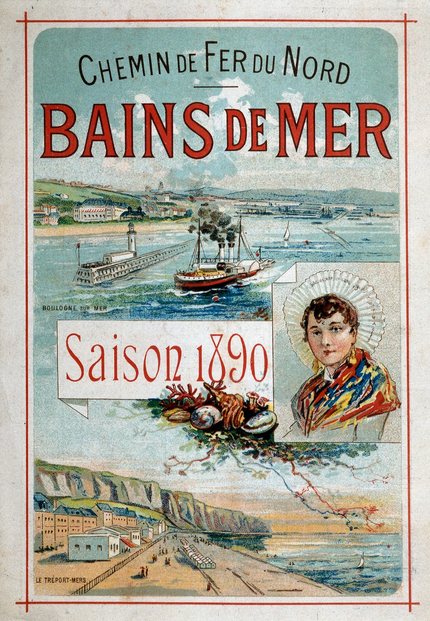 海水浴：Boulogne-sur-Mer、Le Treport - 北部铁路的广告海报 作者 未知艺术家
