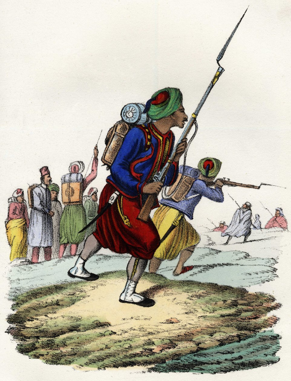 非洲的法国军队中的苏维埃营，由当地人组成，由克劳塞尔将军在1830年为远征阿尔及利亚的阿特拉斯而组建。在 "阿尔及尔历史 "中，莱昂内-加里贝尔，第二卷。 作者 未知艺术家