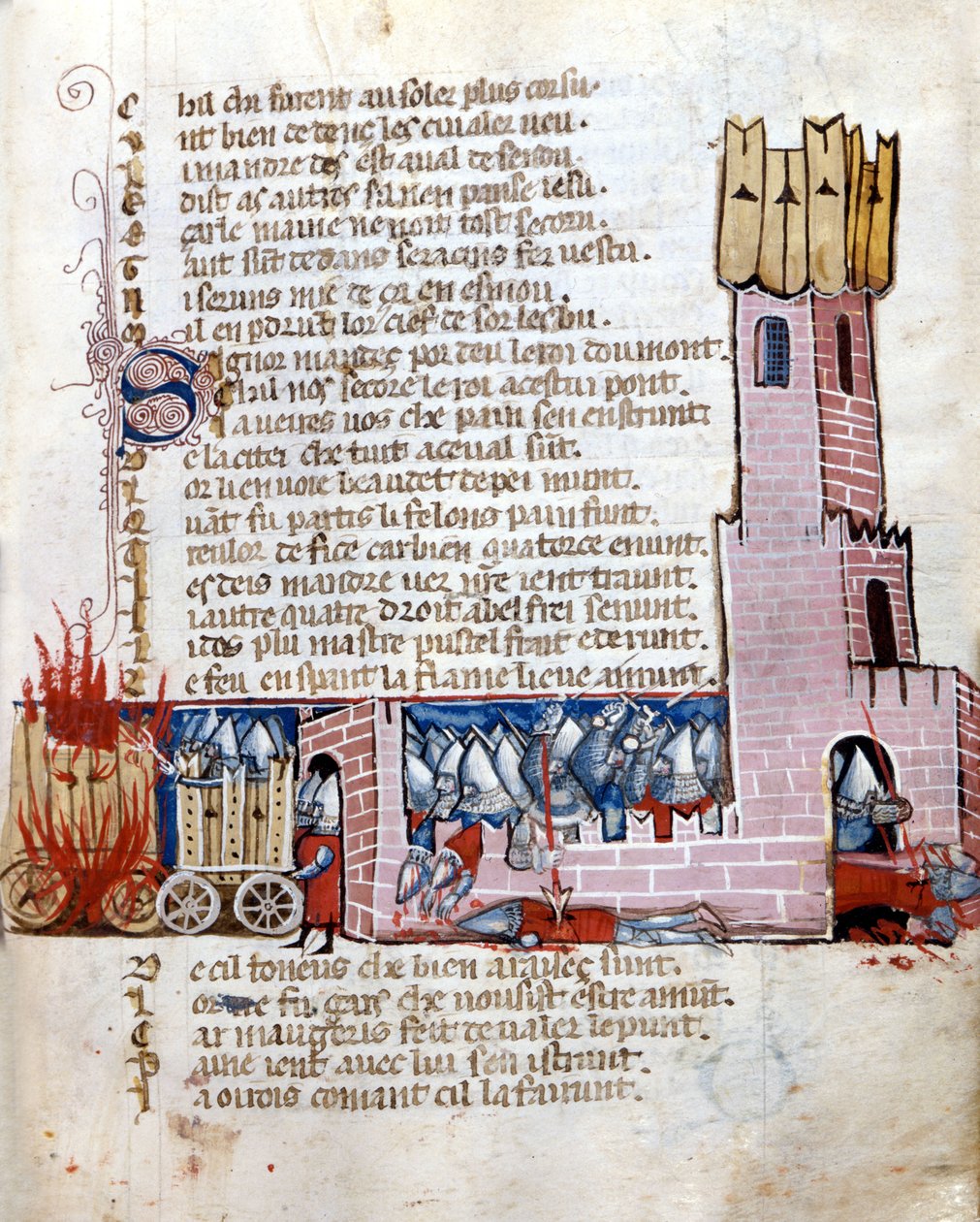 Battle in a castle. The tanks are on fire. Manuscript from the 13th century. Marciana Venice. 作者 未知艺术家