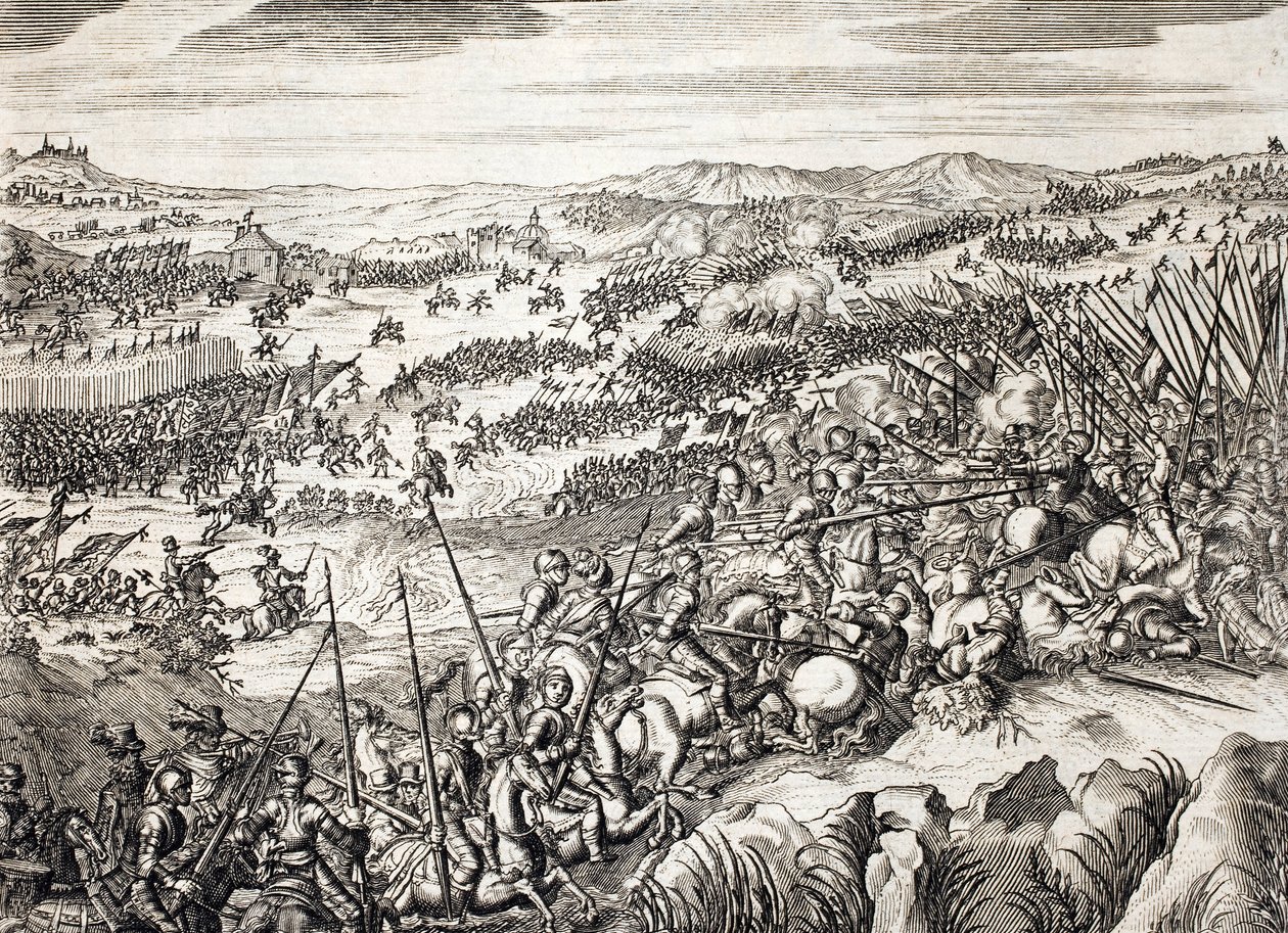 耿布卢战役（1578年）（Battle of Gembloux）西班牙军队对阵荷兰十七省的16支军队--法米亚诺-斯特拉达（1572-1649年）的 "Histoire De La Guerre Des Paisles-Bas "中的雕版画 作者 未知艺术家