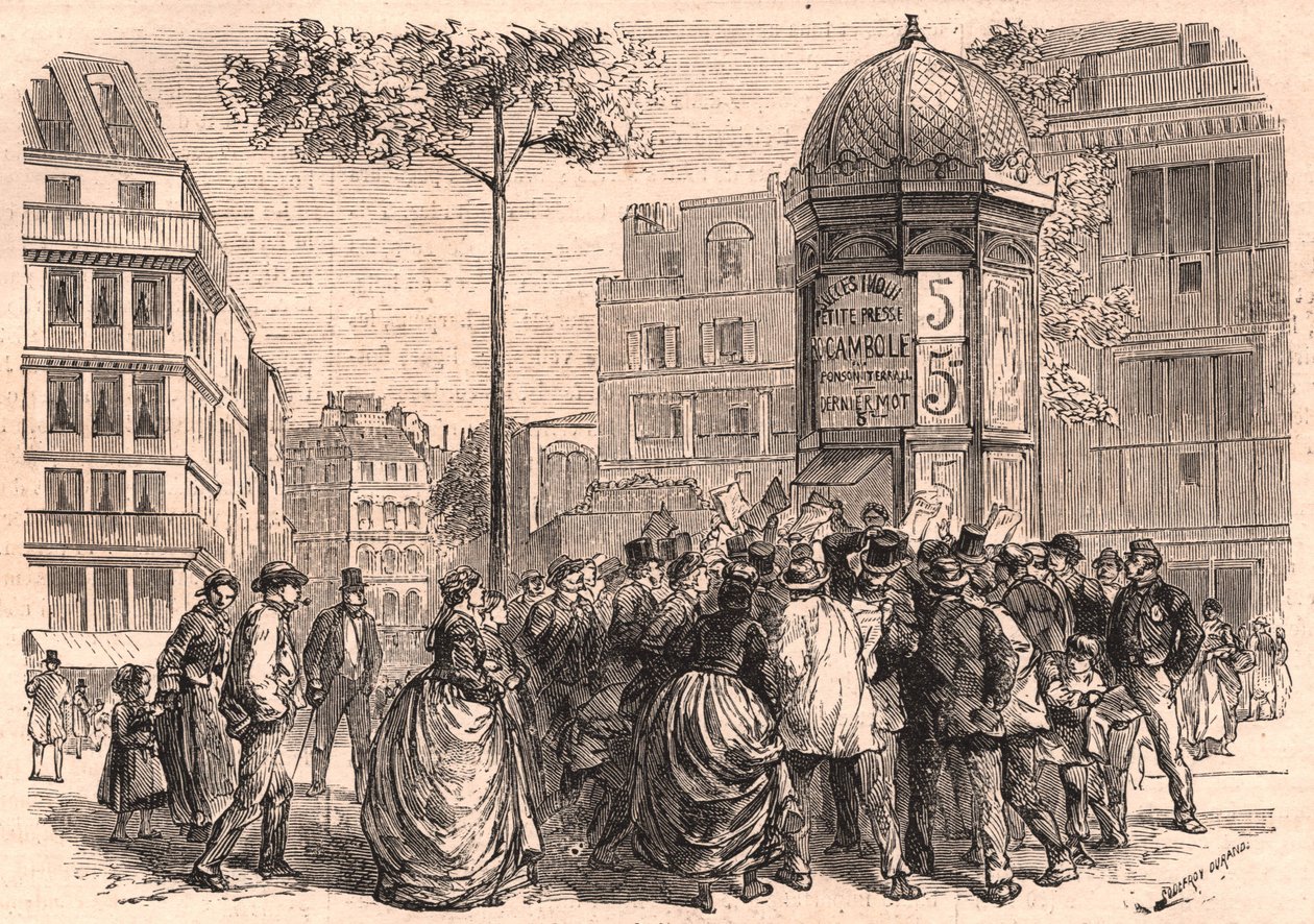 巴黎的皮卡尔大道（Boulevard Pigalle）：巴黎人在报纸销售期间围绕莫里斯（Morris）专栏 作者 不明