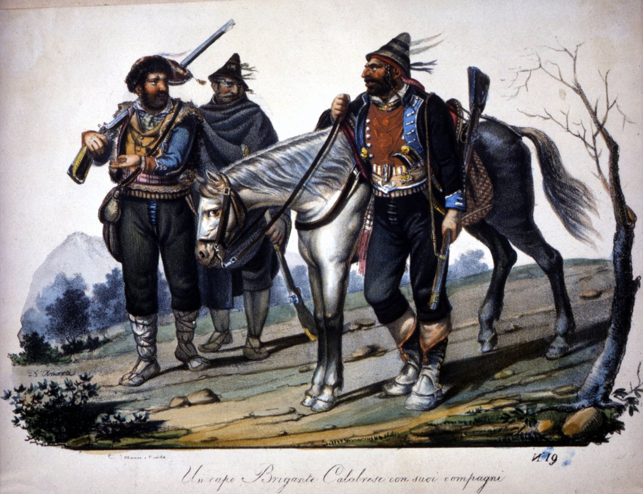 Brigandage in Calabria, Italy, engraving of the 19th century. 作者 未知艺术家
