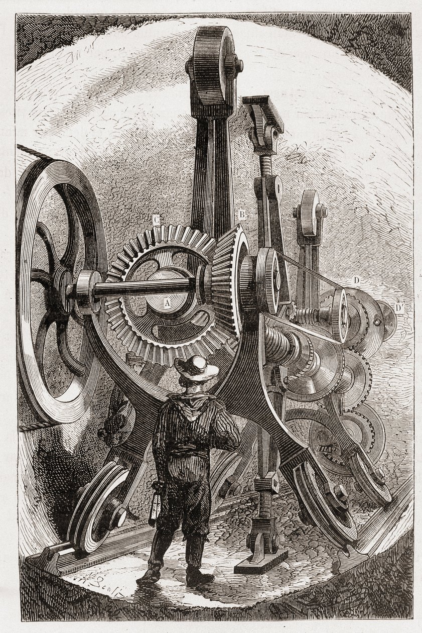 Brunton machine for tunnel digging in soft rocks - in “” The new conquests of science: electricite”” by Louis Figuier, sd 作者 未知艺术家