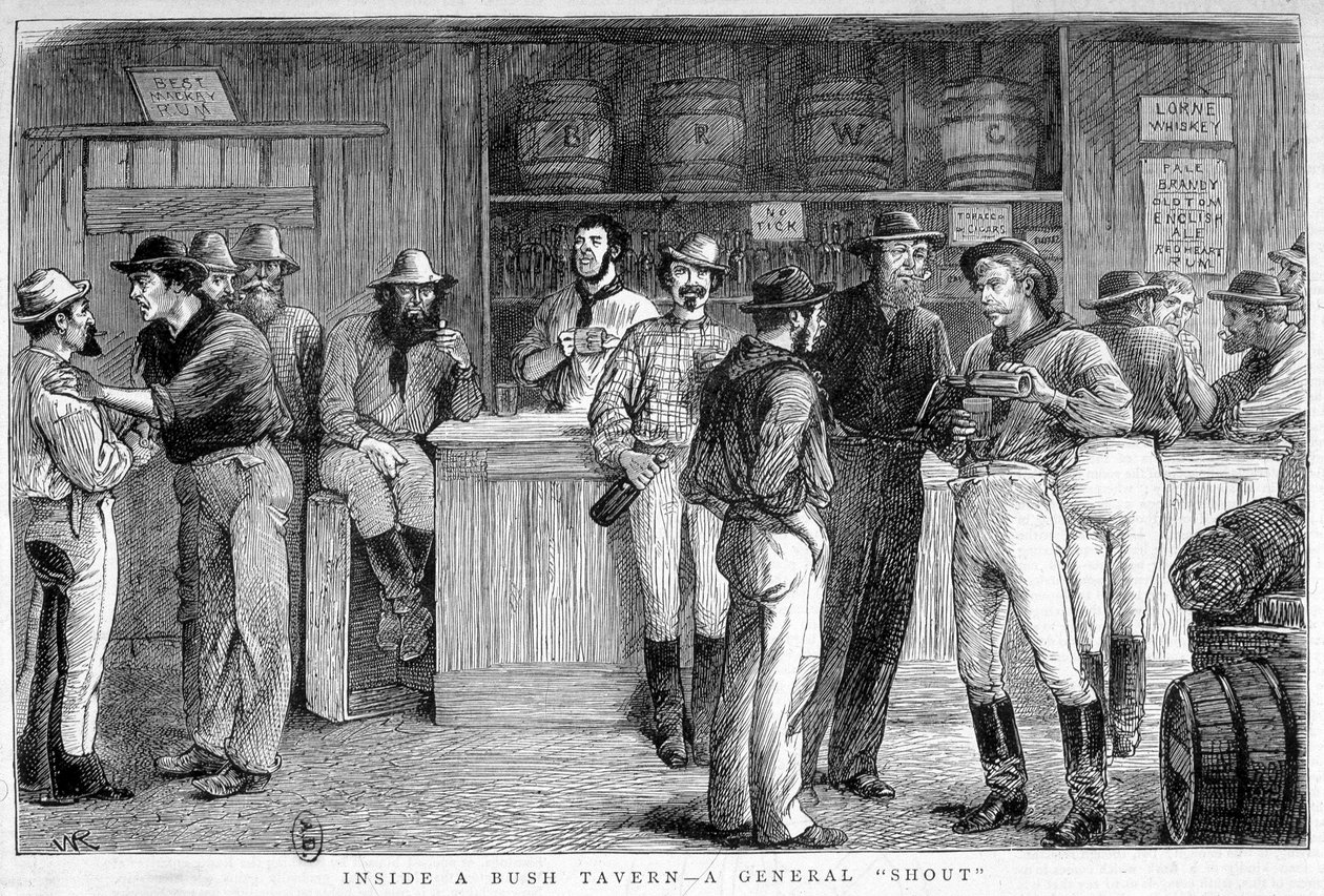 Bush tavern in Australia, circa 1880. 作者 未知艺术家