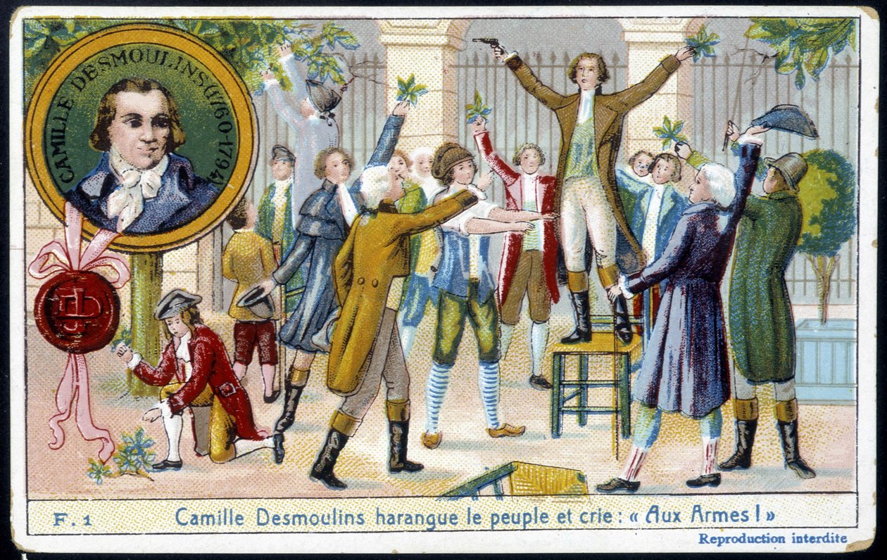 卡米尔·德穆兰斯（Camille Desmoulins）骚扰人们并高喊“”用武器！ “” - chromo., 19 世纪末 作者 未知艺术家