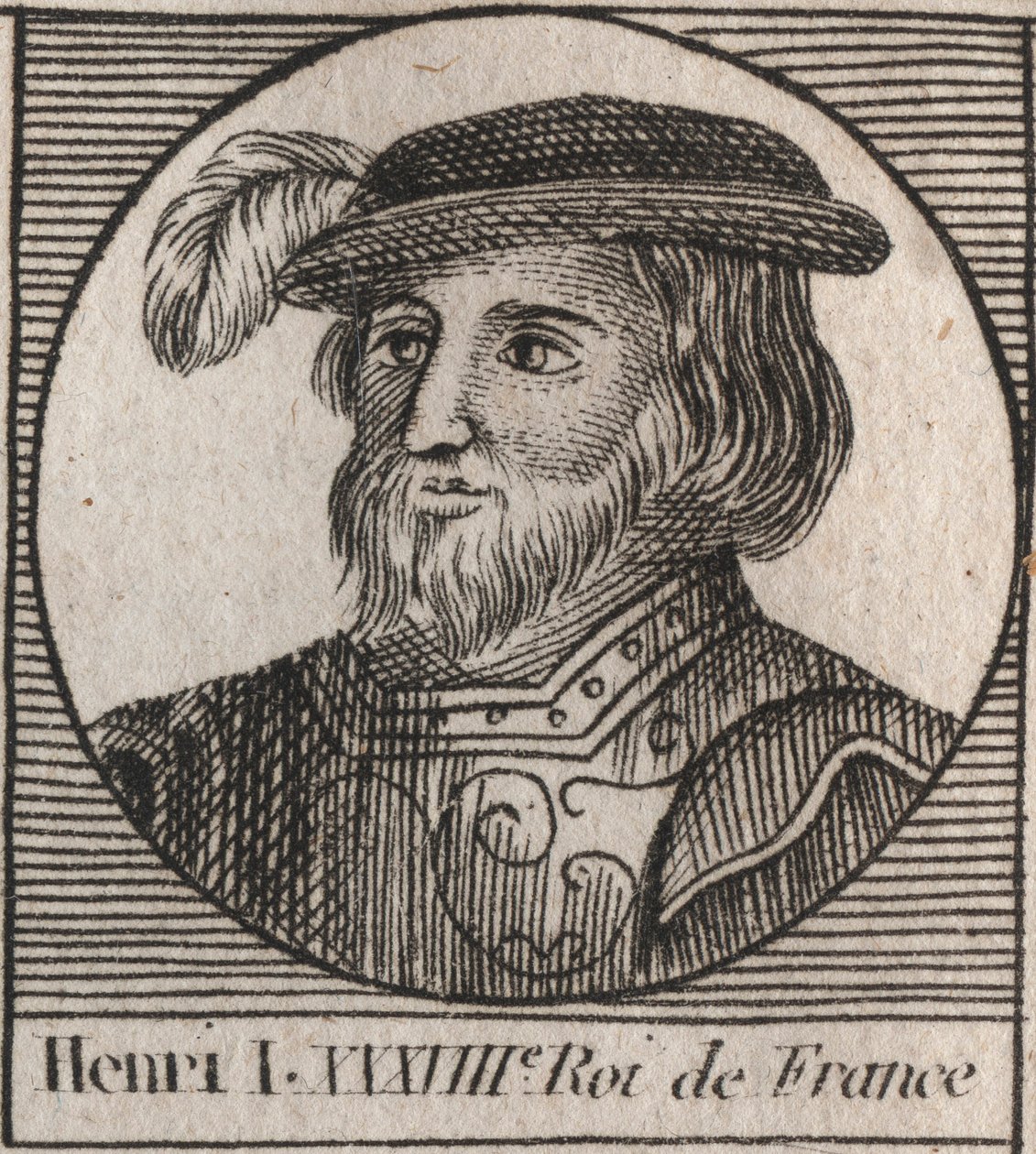 卡佩特王朝。亨利一世（1009-1060）的肖像，1031年至1060年的法兰西国王 - 亨利一世（1009-1060）法兰西国王 - 雕刻自Charles Constant Le Tellier 1821年的《法国历史教学》。 作者 未知艺术家