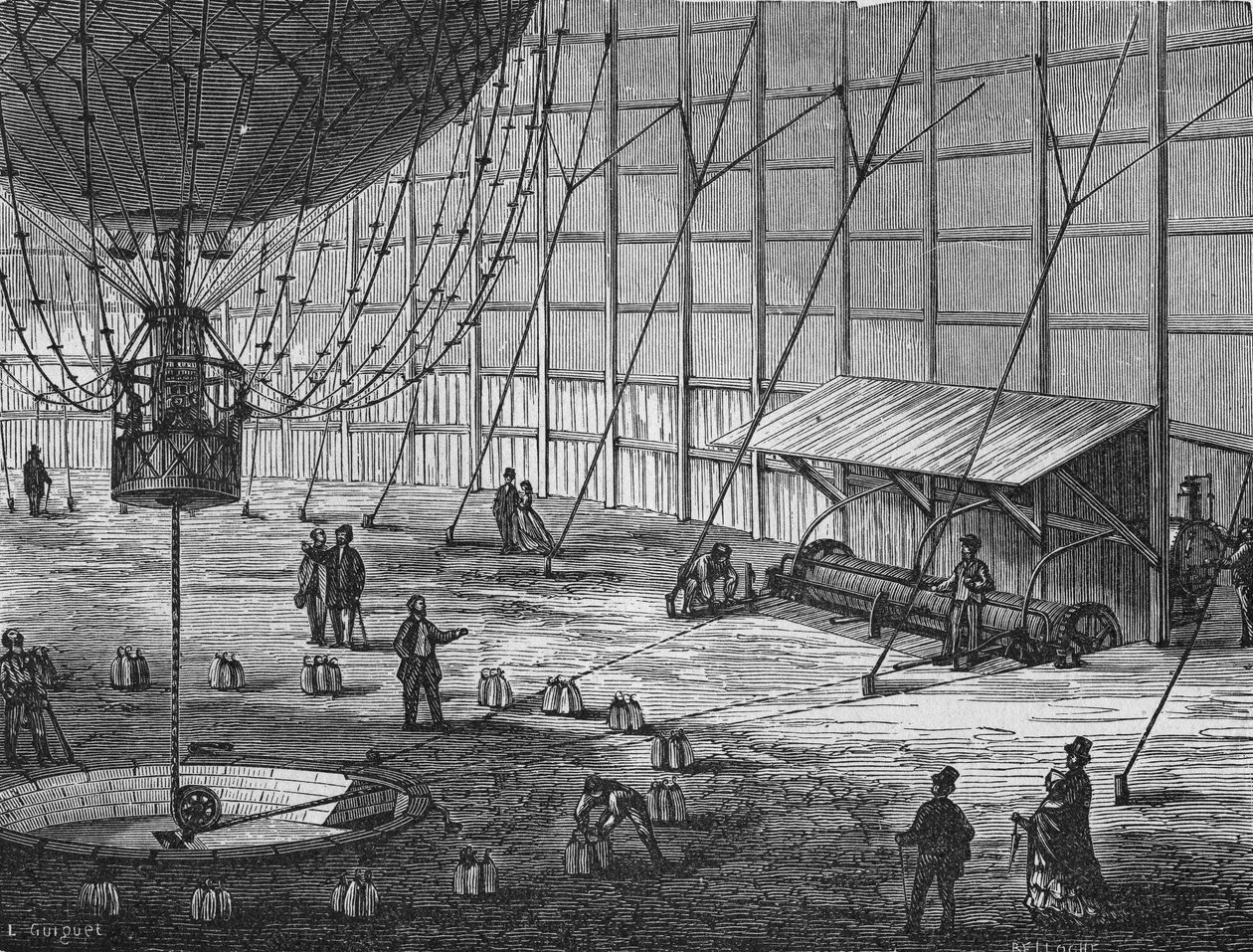 亨利-吉法德于1878年在杜乐丽花园建造的俘虏气球。载于《科学专辑》，Éditions Jouvet 作者 未知艺术家