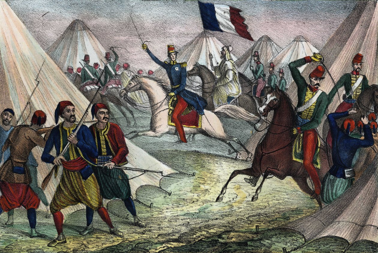 1843年5月16日，奥马尔公爵在阿尔及利亚捕获了阿卜杜勒-卡德尔的斯马拉。载于《阿尔及利亚史》，莱昂内-加里贝尔，第二卷。 作者 未知艺术家